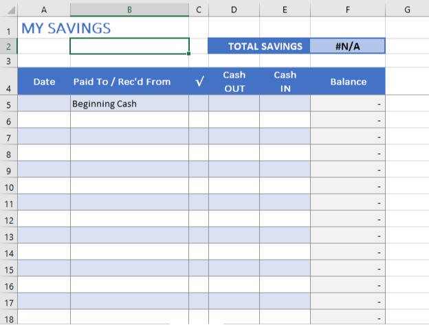 Starter Financial Register - Checking, Savings, Cash